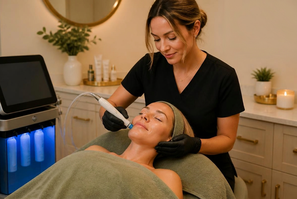 HydraFacial treatment in a bright, luxurious clinic room